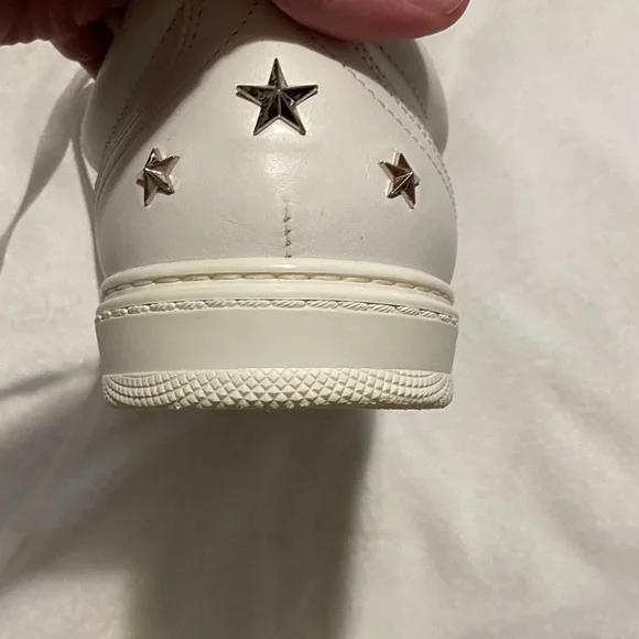 Jimmy Choo Off-White Leather Low-Top Sneakers with Silver Accents - Picture 9 of 11